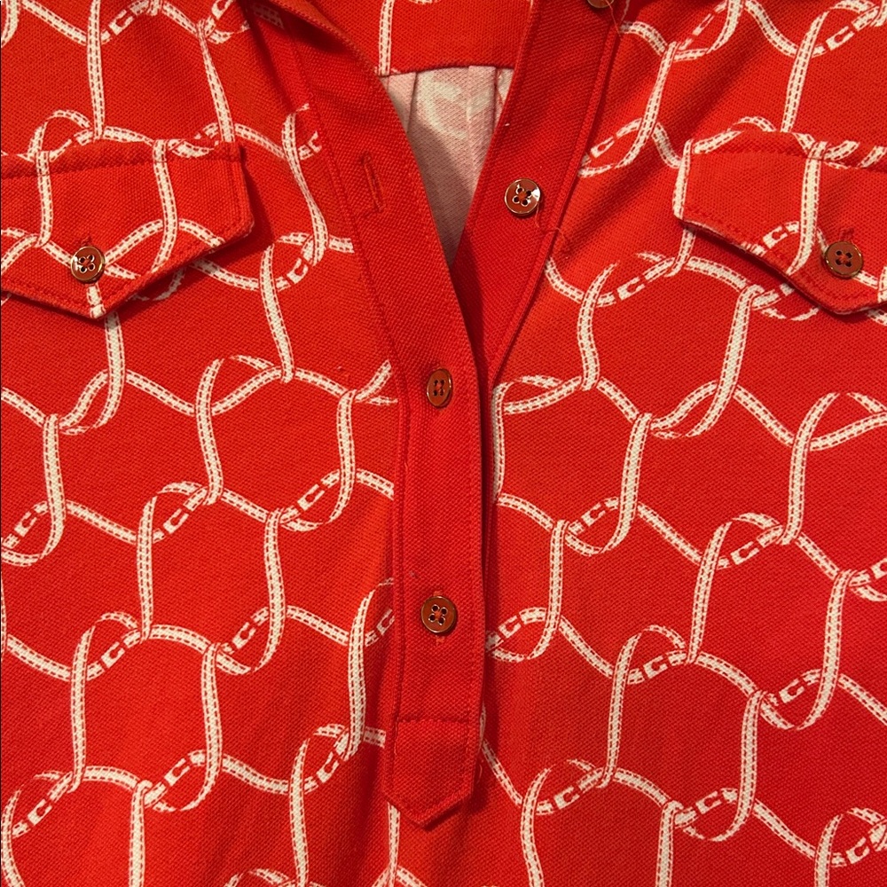 Talbots Red Rope-Link Print Long Sleeve Button-Down Shirt - Picture 2 of 9